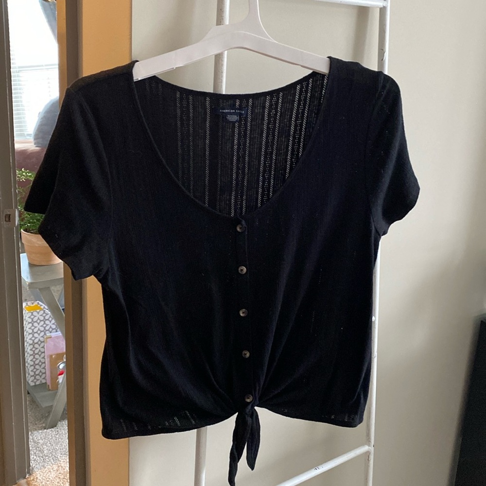 Black American Eagle Tied Shirt Size XL
